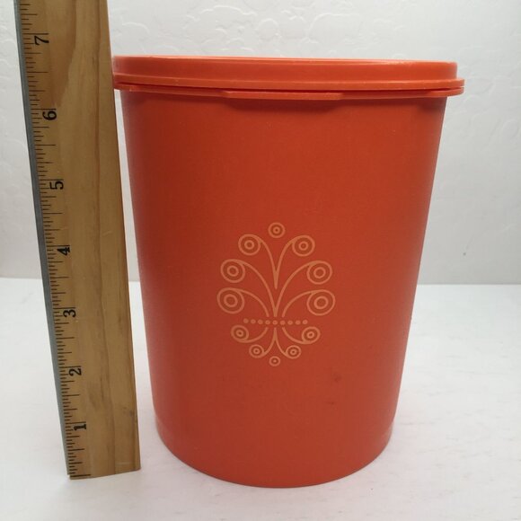 Vintage Servalier Tupperware Orange Storage Container 809-14 Sunburst Lid 810-26 - Picture 15 of 15